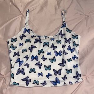 Lettuce Trim Allover Butterfly Print Crop Cami Top